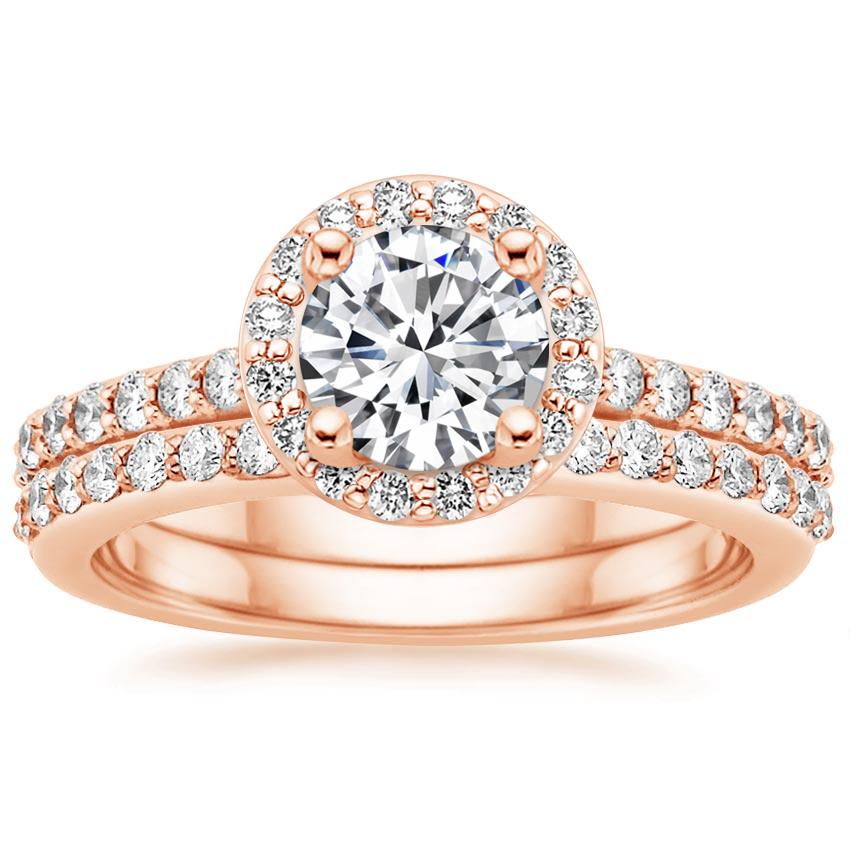 14K Rose Gold Halo Diamond Ring with Side Stones (1/3 ct. tw.) with ...