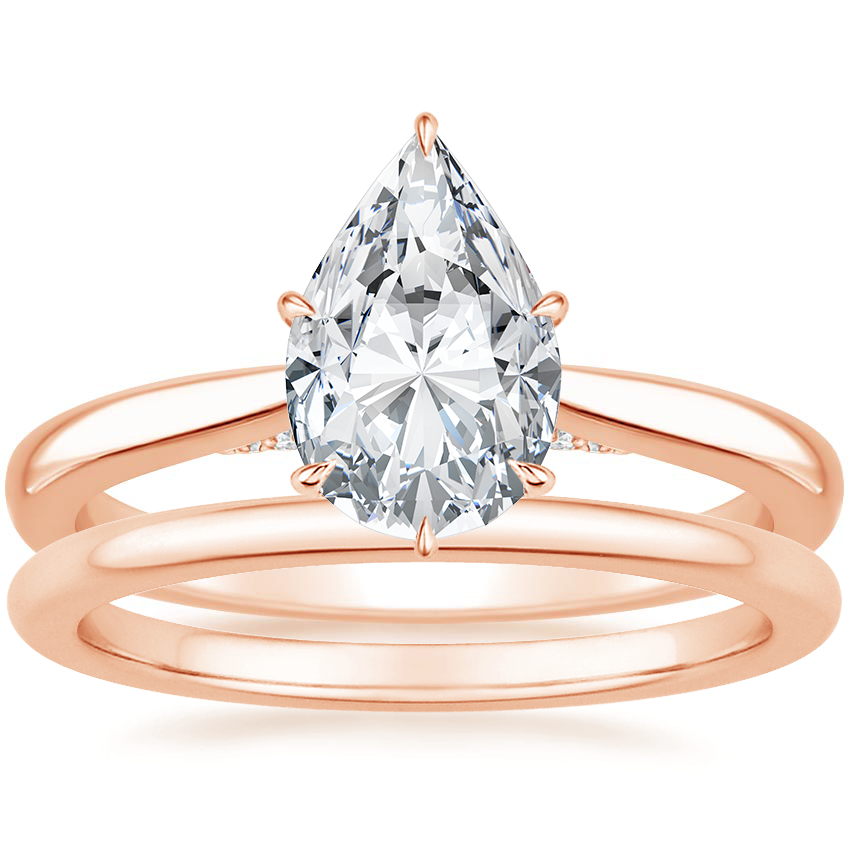 14K Rose Gold Dawn Diamond Ring with Petite Comfort Fit Wedding Ring