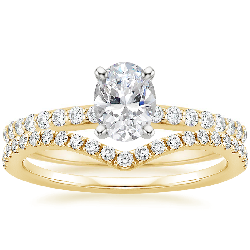 14K Yellow Gold Petite Shared Prong Diamond Ring (1/4 ct. tw.) with Flair Diamond Ring (1/6 ct. tw.)