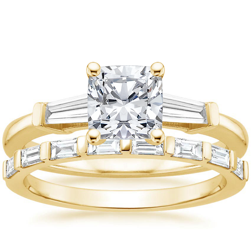 18K Yellow Gold Tapered Baguette Diamond Ring (1/5 ct. tw.) with Barre  Diamond Ring (1/4 ct. tw.)