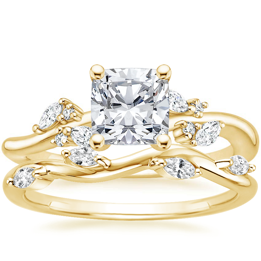 18K Yellow Gold Arden Diamond Ring with Winding Willow Diamond Ring (1/8 ct. tw.)