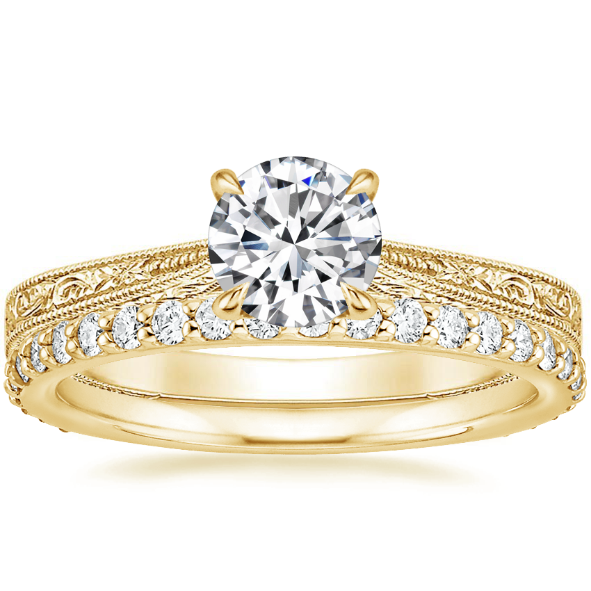 18K Yellow Gold Elsie Ring with Petite Shared Prong Eternity Diamond Ring (1/2 ct. tw.)