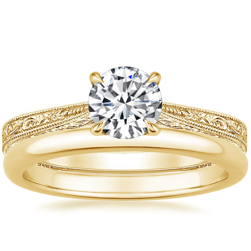 18K Yellow Gold Elsie Ring with 2mm Comfort Fit Wedding Ring
