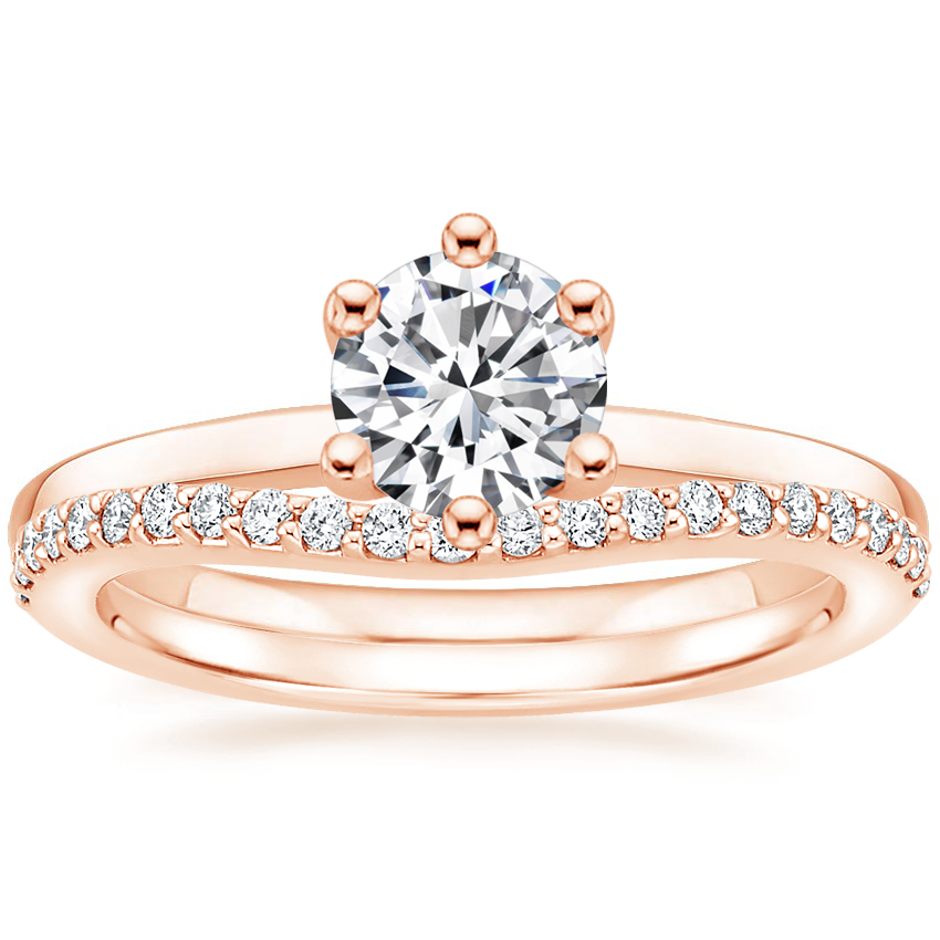 14K Rose Gold Six Prong Hidden Halo Diamond Ring with Curved Diamond Ring (1/6 ct. tw.)