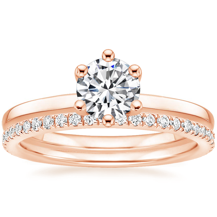 14K Rose Gold Six Prong Hidden Halo Diamond Ring with Luxe Ballad Diamond Ring (1/4 ct. tw.)