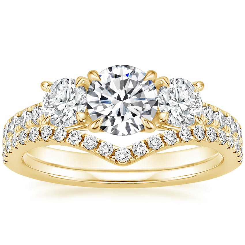 18K Yellow Gold Constance Three Stone Diamond Ring (3/4 ct. tw.) with Flair Diamond Ring (1/6 ct. tw.)
