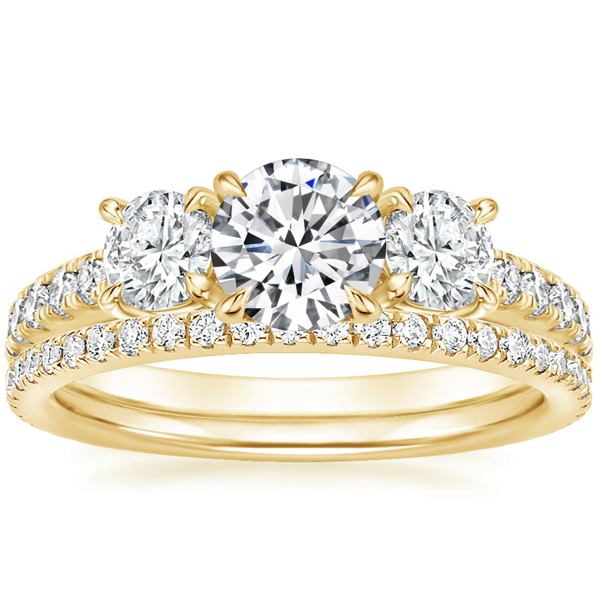 18K Yellow Gold Constance Three Stone Diamond Ring (3/4 ct. tw.) with Luxe Ballad Diamond Ring (1/4 ct. tw.)