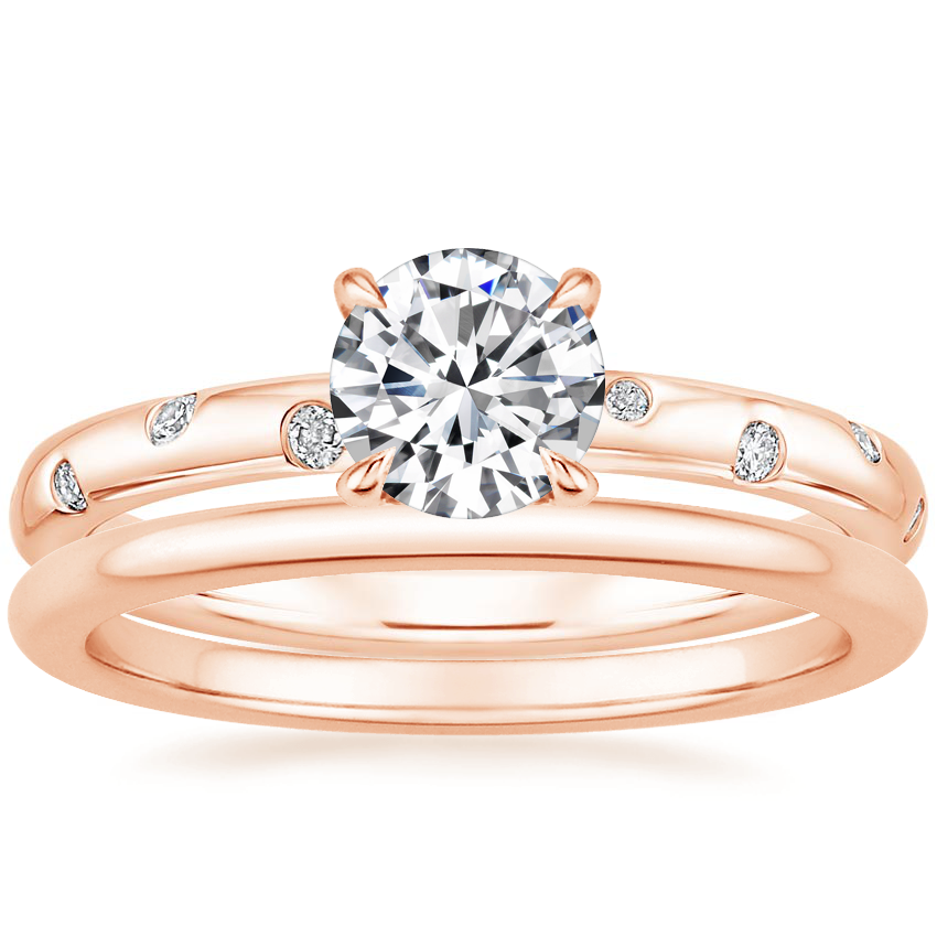 14K Rose Gold Corinne Diamond Ring with Petite Comfort Fit Wedding Ring