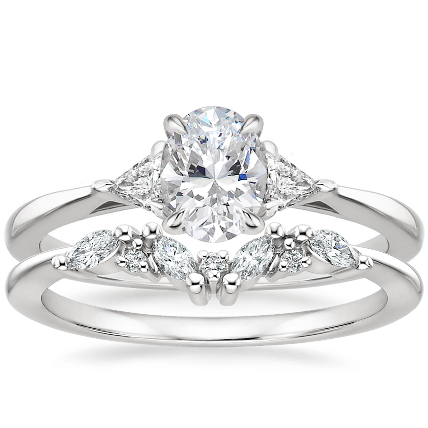 Platinum Trillion Three Stone Diamond Ring with Yvette Diamond Ring