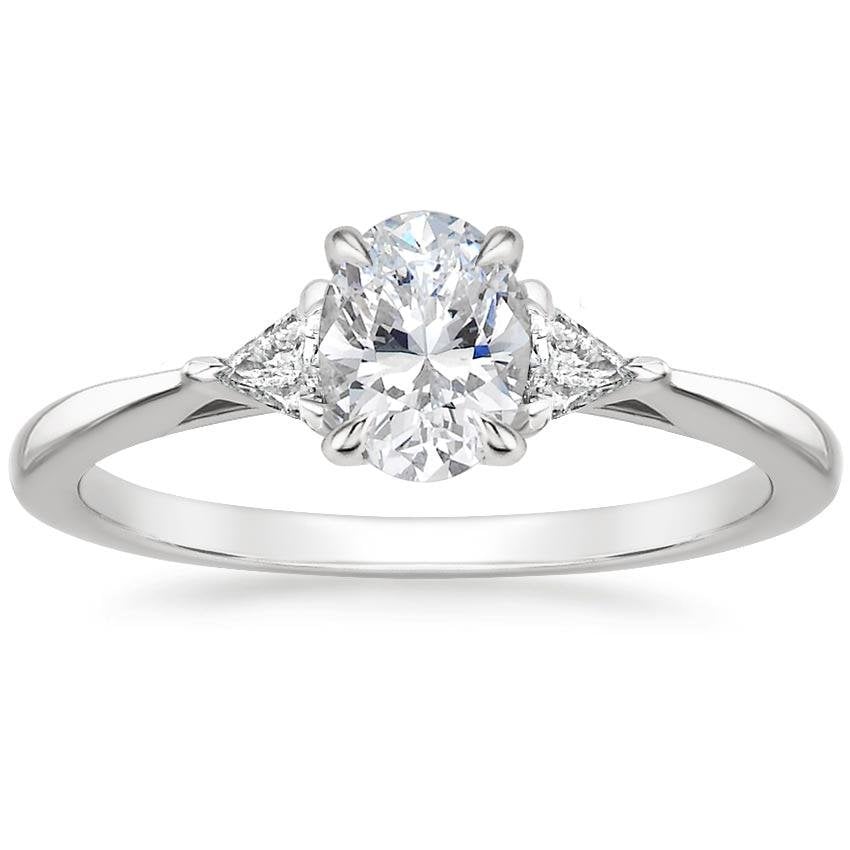 18K White Gold Trillion Cut Three Stone Diamond Ring, large top view