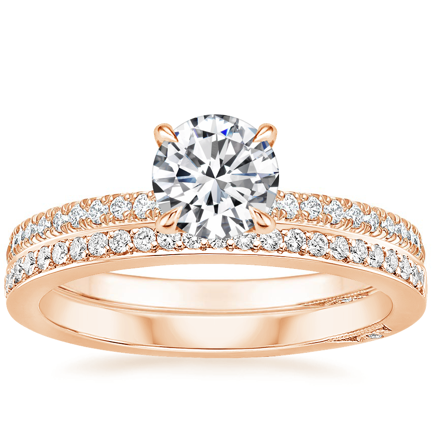 18K Rose Gold Simply Tacori Luxe Drape Diamond Ring with Tacori Dantela Diamond Ring (1/8 ct. tw.)