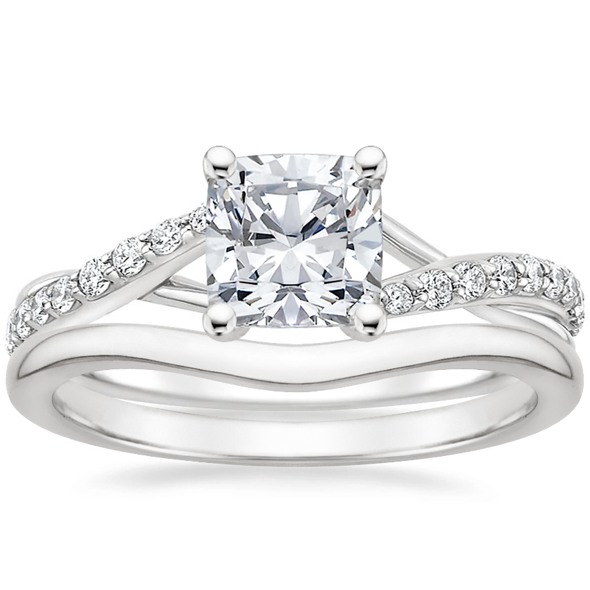 18K White Gold Luxe Chamise Diamond Ring (1/5 ct. tw.) with Petite Curved Wedding Ring