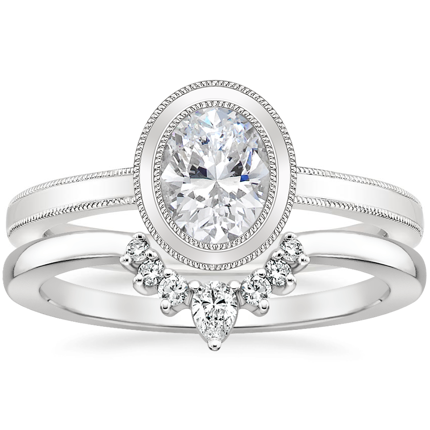 18K White Gold Blair Bezel Ring with Lunette Diamond Ring