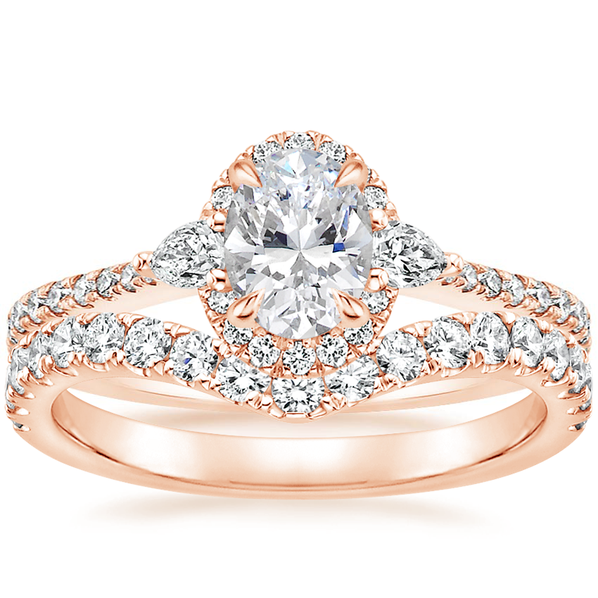 14K Rose Gold Luxe Aria Halo Diamond Ring (1/4 ct. tw.) with Luxe Flair Diamond Ring (1/3 ct. tw.)