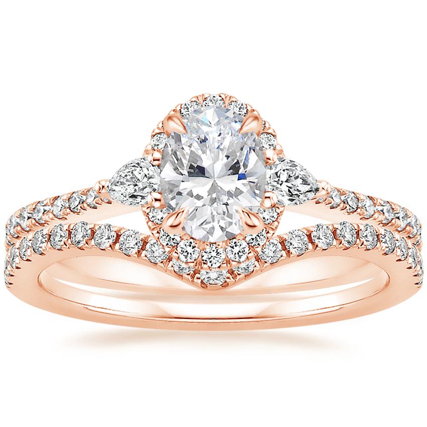 14K Rose Gold Luxe Aria Halo Diamond Ring with Flair Diamond Ring (1/6 ...