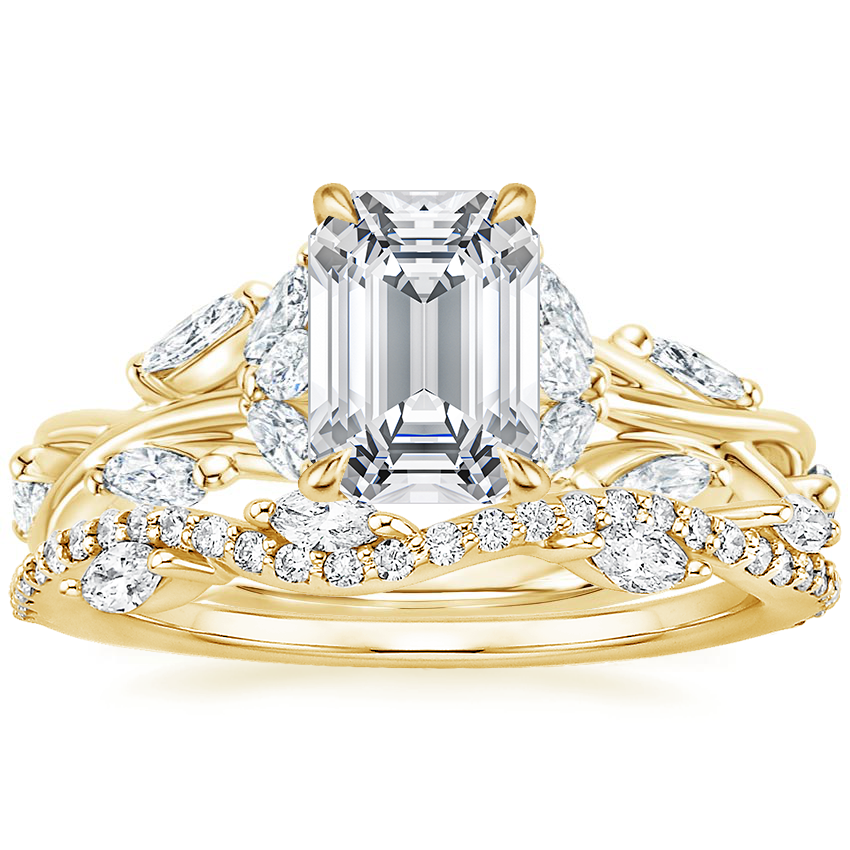 18K Yellow Gold Secret Garden Diamond Ring (1/2 ct. tw.) with Luxe Winding Willow Diamond Ring (1/4 ct. tw.)