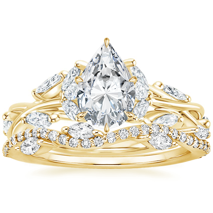 18K Yellow Gold Secret Garden Diamond Ring (1/2 ct. tw.) with Luxe Winding Willow Diamond Ring (1/4 ct. tw.)