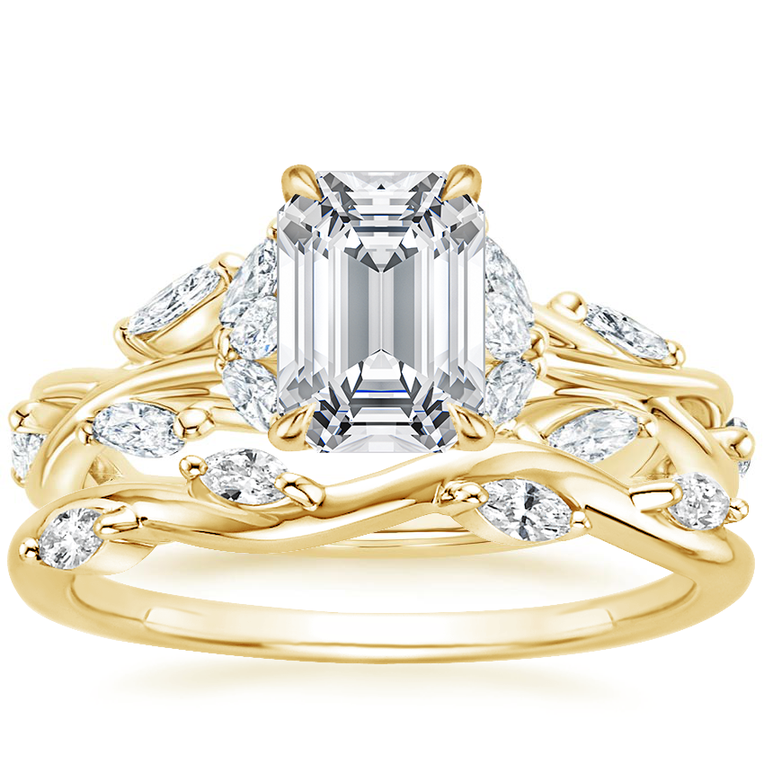 18K Yellow Gold Secret Garden Diamond Ring (1/2 ct. tw.) with Winding Willow Diamond Ring (1/8 ct. tw.)