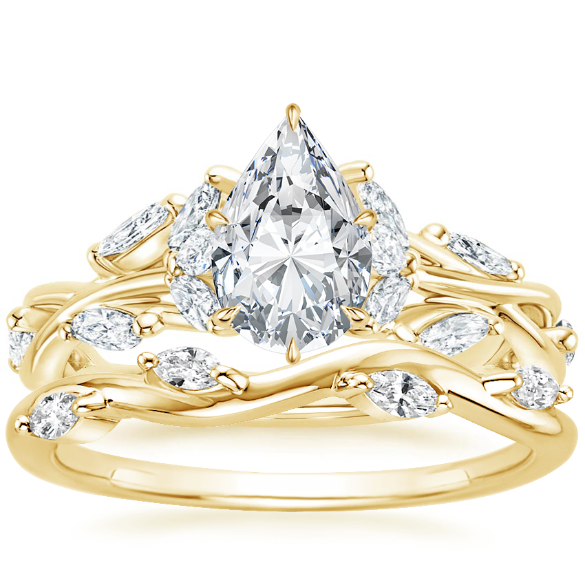 18K Yellow Gold Secret Garden Diamond Ring (1/2 ct. tw.) with Winding Willow Diamond Ring (1/8 ct. tw.)