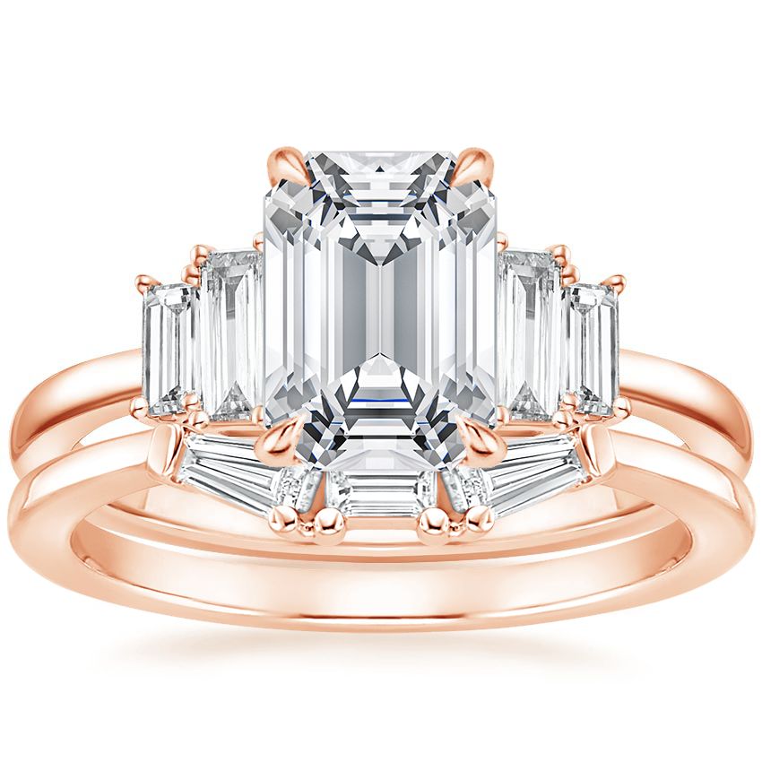 14K Rose Gold Coppia Five Stone Diamond Ring (1/3 ct. tw.) with Tapered Baguette Diamond Ring