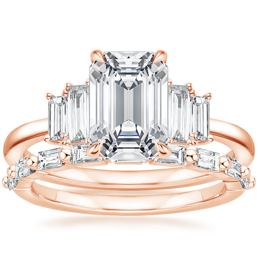 14K Rose Gold Coppia Five Stone Diamond Ring (1/3 ct. tw.) with Dominique Diamond Ring (1/3 ct. tw.)