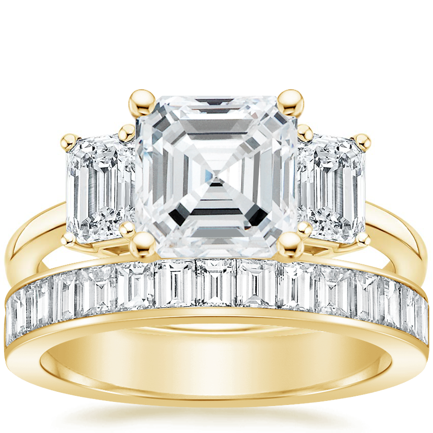 14K Yellow Gold Luxe Rhiannon Diamond Ring (3/4 ct. tw.) with Channel Set Baguette Diamond Ring (1 ct. tw.)