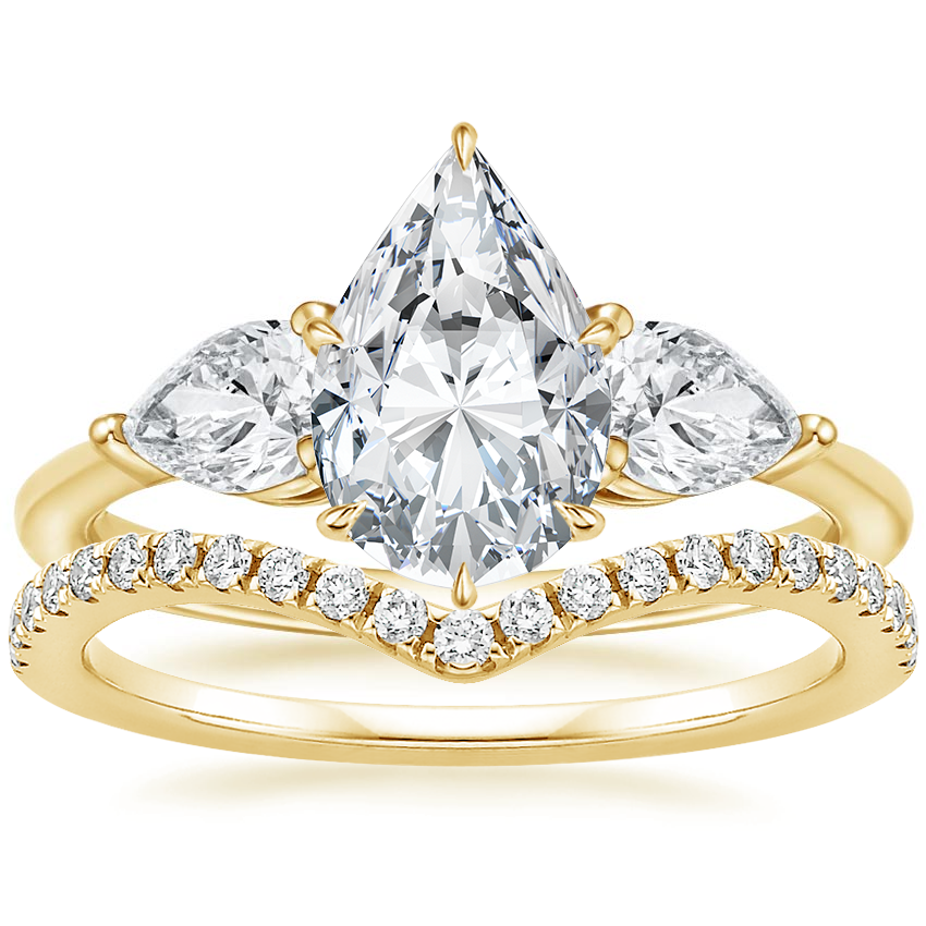 14K Yellow Gold Luxe Opera Three Stone Diamond Ring with Flair Diamond Ring (1/6 ct. tw.)