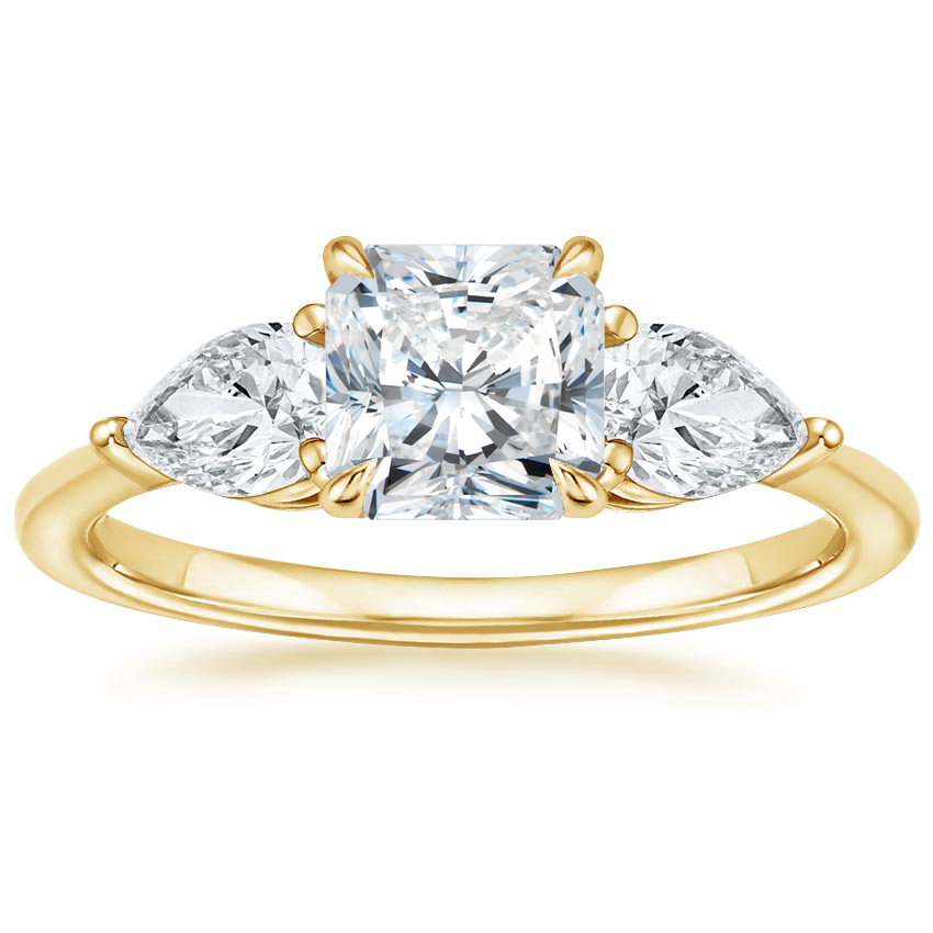 18K Yellow Gold Luxe Opera Three Stone Diamond Ring, large top view