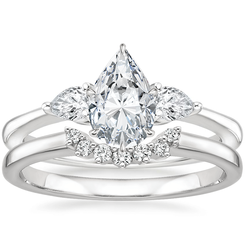 18K White Gold Petite Opera Diamond Ring (1/4 ct. tw.) with Crescent Diamond Ring