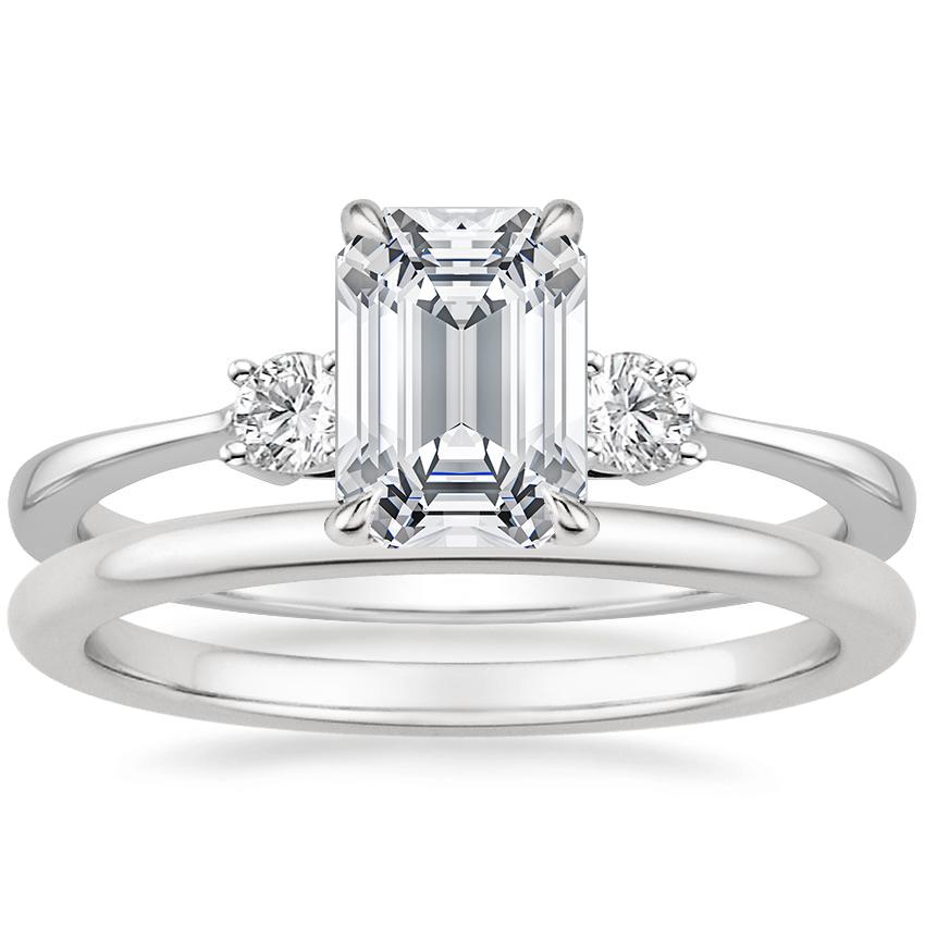 18K White Gold Selene Diamond Ring (1/10 ct. tw.) with Petite Comfort Fit Wedding Ring