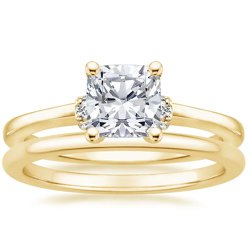 18K Yellow Gold Leighton Diamond Ring with Petite Comfort Fit Wedding Ring