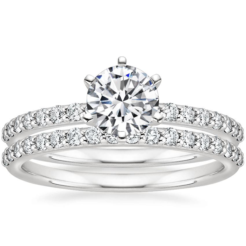 18K White Gold Six Prong Petite Shared Prong Diamond Ring (1/4 ct. tw.) with Petite Shared Prong Diamond Ring (1/4 ct. tw.)