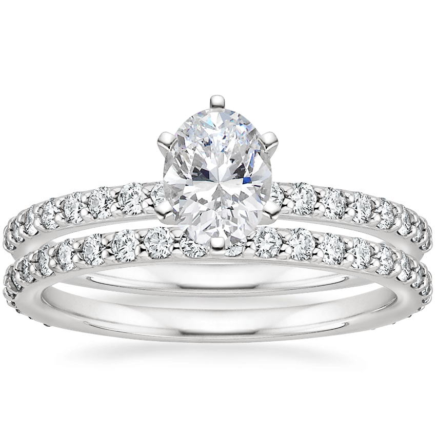 Platinum Six Prong Petite Shared Prong Diamond Ring (1/5 ct. tw.) with Luxe Petite Shared Prong Diamond Ring (3/8 ct. tw.)