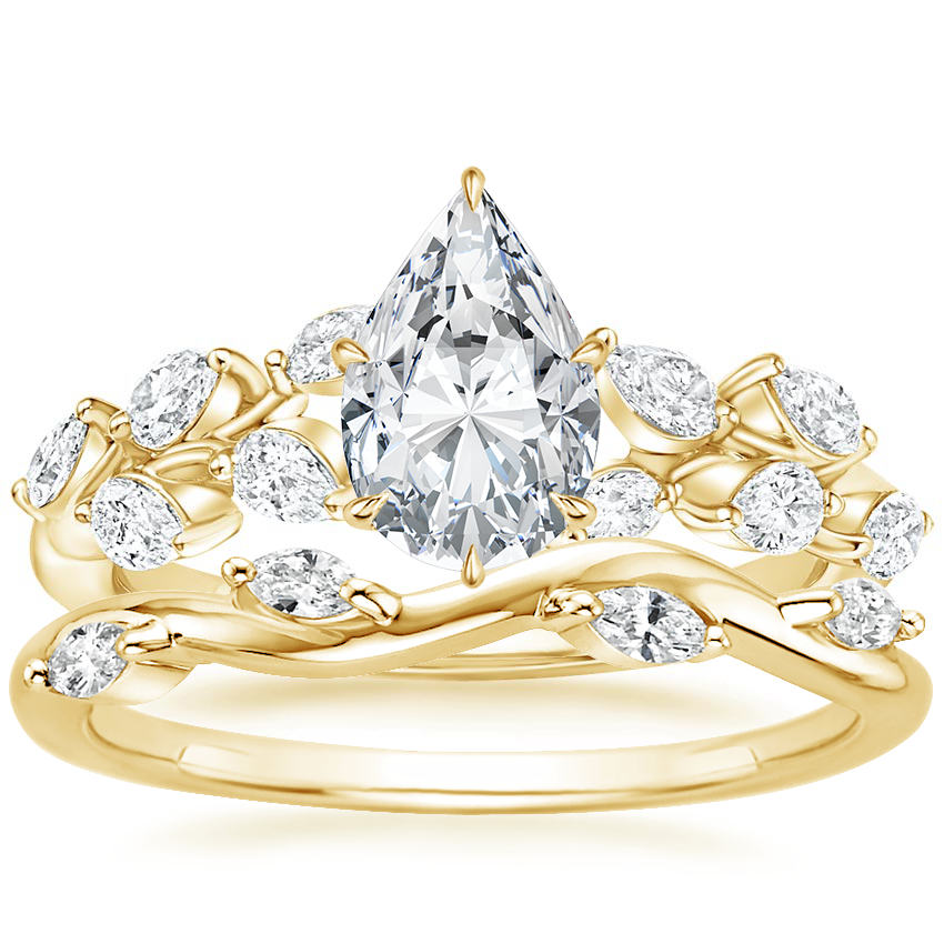 18K Yellow Gold Amaranta Diamond Ring (1/2 ct. tw.) with Winding Willow Diamond Ring