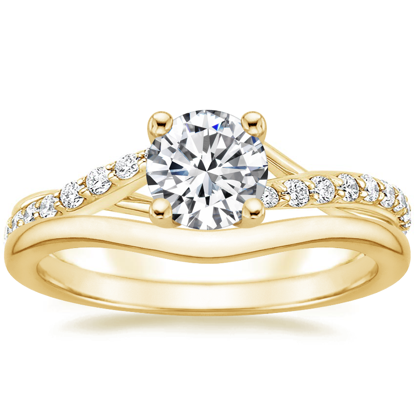 18K Yellow Gold Luxe Chamise Diamond Ring (1/5 ct. tw.) with Petite Curved Wedding Ring