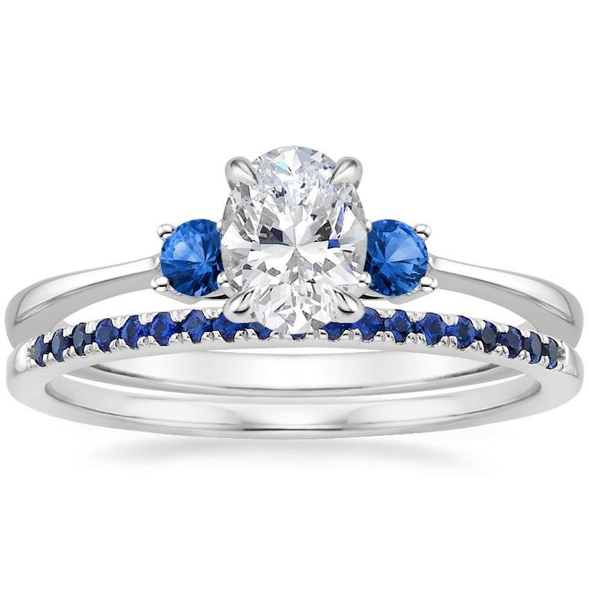 18K White Gold Selene Ring with Sapphire Accents with Whisper Ring with Lab Grown Blue Sapphires