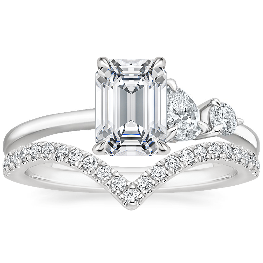 Platinum Asymmetrical Diamond Ring (1/4 ct. tw.) with Elongated Luxe Flair Diamond Ring