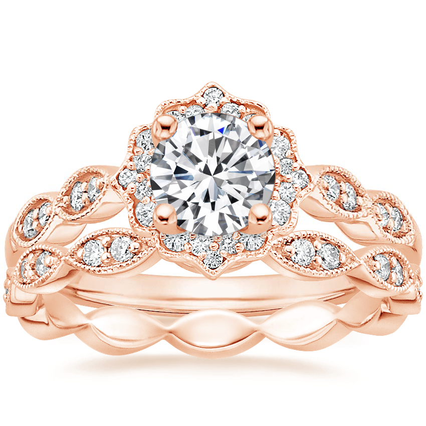 14K Rose Gold Cadenza Halo Diamond Ring with Cadenza Eternity Diamond Ring (1/4 ct. tw.)
