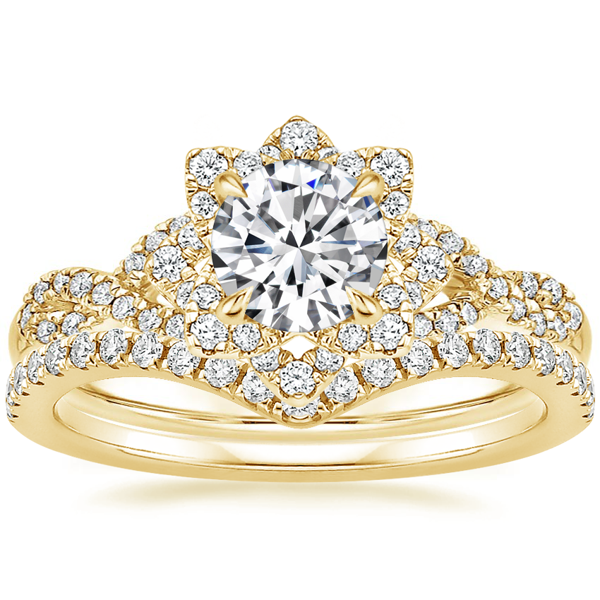 18K Yellow Gold Lily Diamond Ring with Flair Diamond Ring (1/6 ct. tw.)