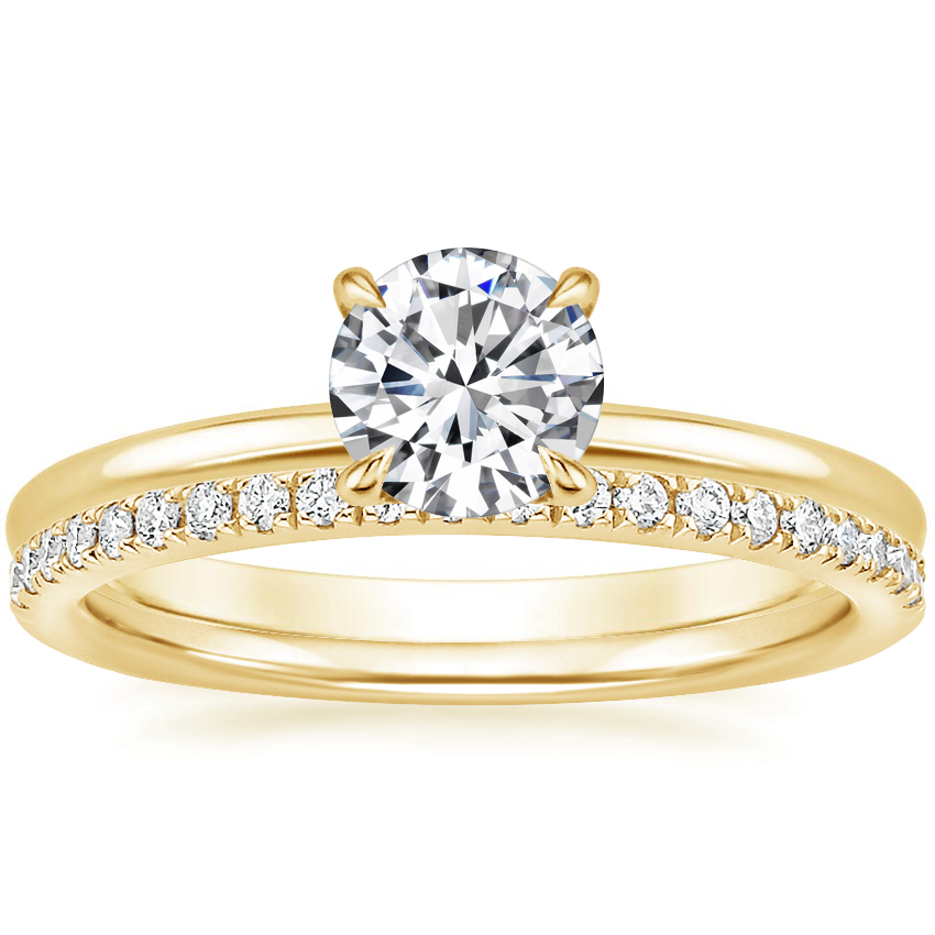 18K Yellow Gold Flower Petal Diamond Ring with Ballad Diamond Ring (1/6 ct. tw.)
