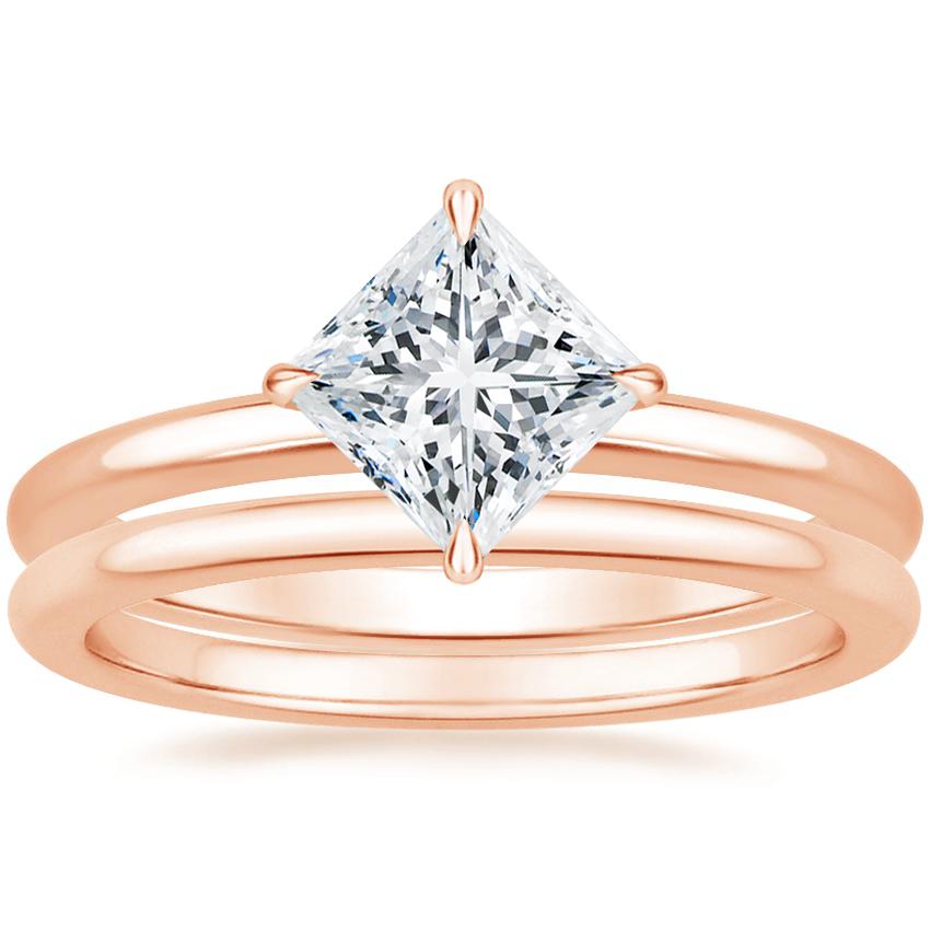14K Rose Gold North Star Ring with Petite Comfort Fit Wedding Ring