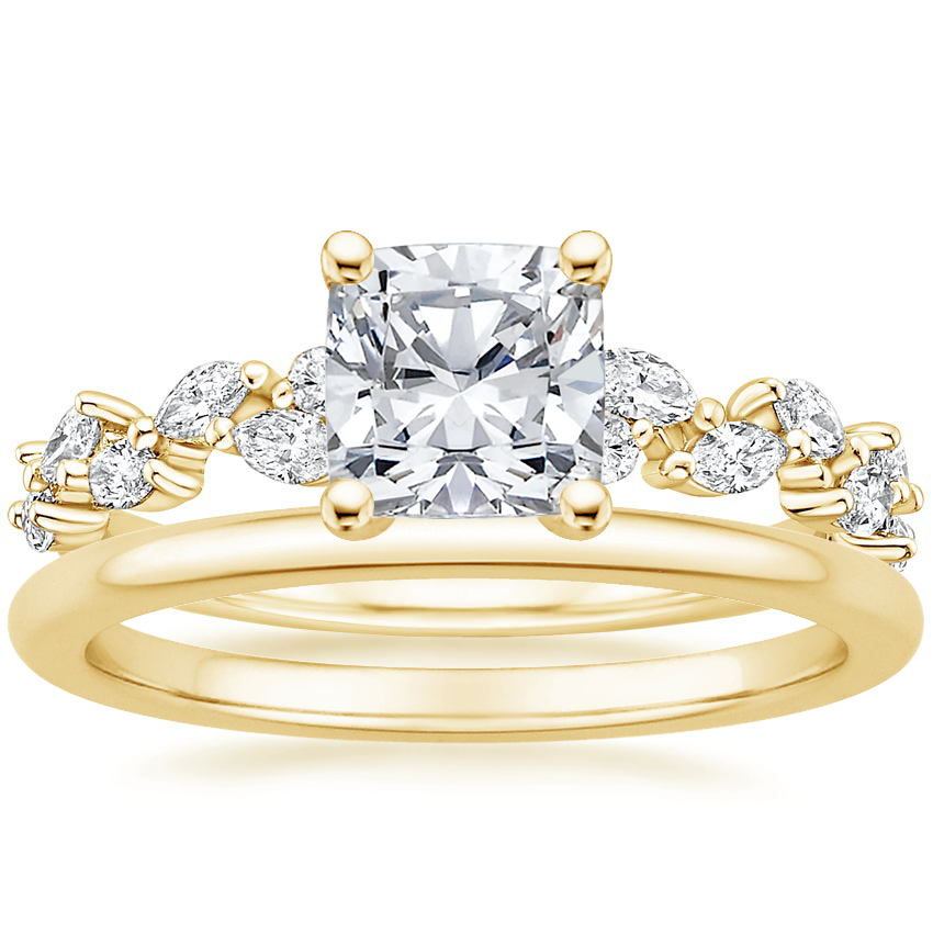 18K Yellow Gold Hyacinth Diamond Ring with Petite Comfort Fit Wedding Ring