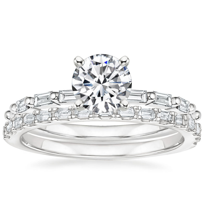 18K White Gold Dominique Diamond Ring (1/3 ct. tw.) with Delicate Gemma Diamond Ring (1/6 ct. tw.)