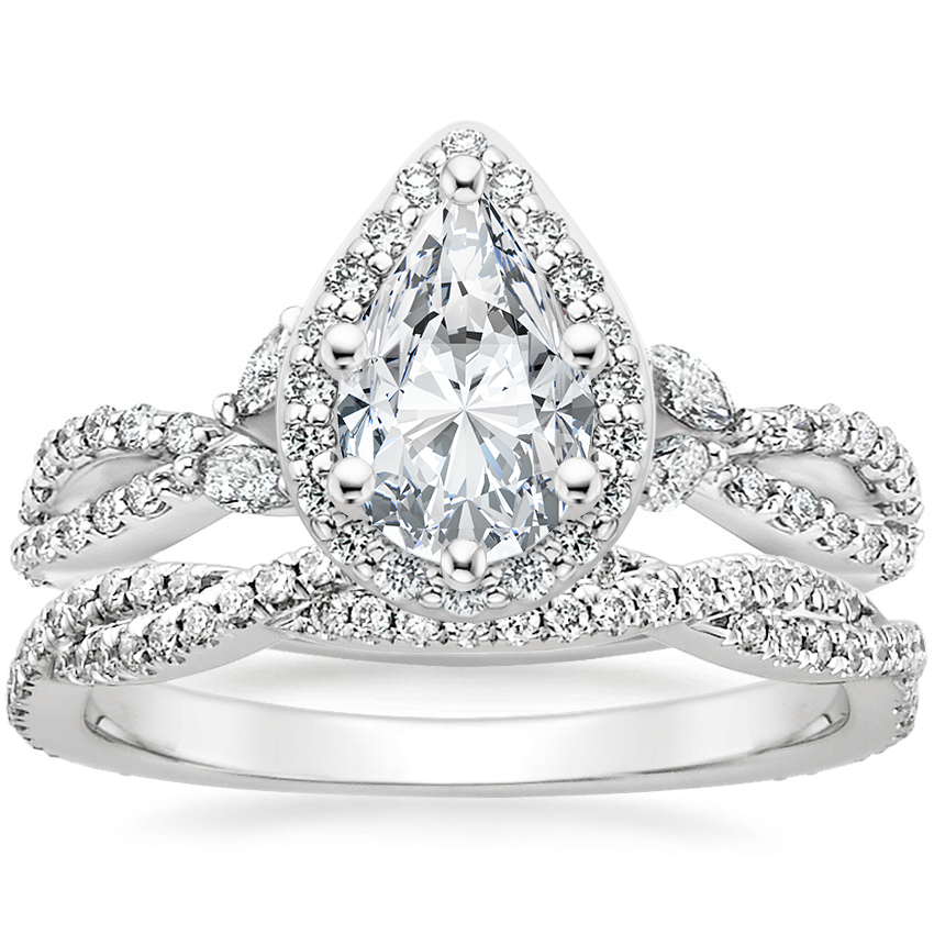 Platinum Luxe Willow Halo Diamond Ring (2/5 ct. tw.) with Petite Luxe Twisted Vine Diamond Ring (1/4 ct. tw.)