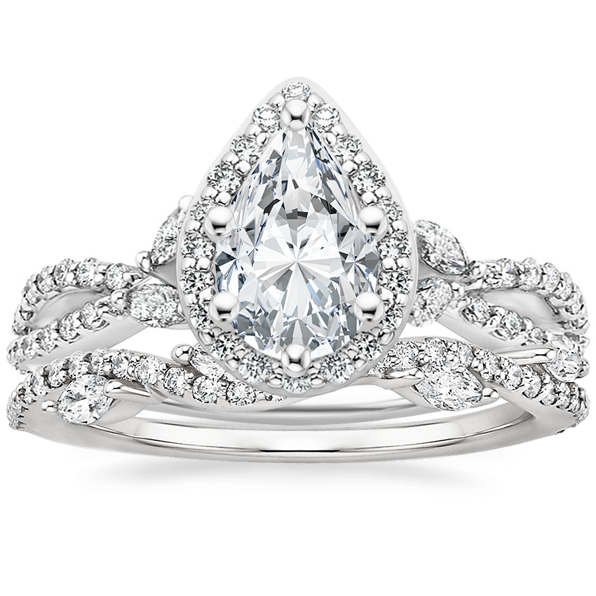 Platinum Luxe Willow Halo Diamond Ring (1/2 ct. tw.) with Luxe Winding Willow Diamond Ring (1/4 ct. tw.)