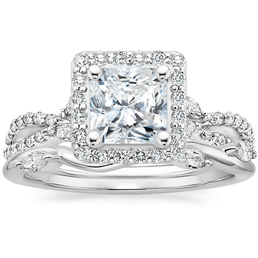 Platinum Luxe Willow Halo Diamond Ring (1/2 ct. tw.) with Winding Willow Diamond Ring (1/8 ct. tw.)