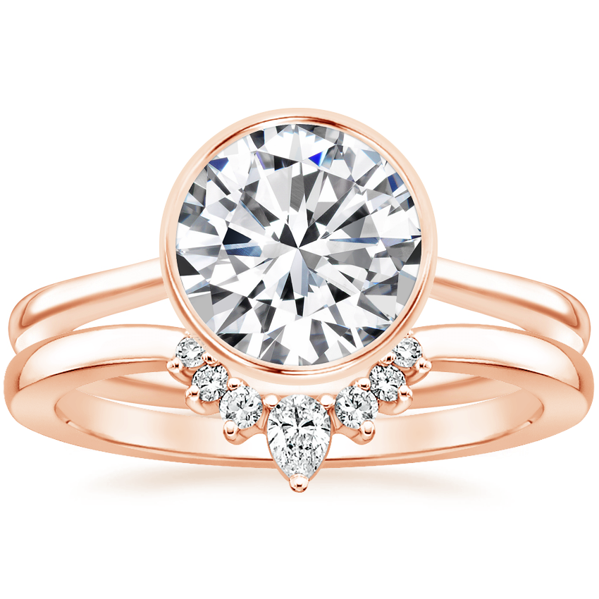 14K Rose Gold Petite Luna Bezel Ring with Lunette Diamond Ring