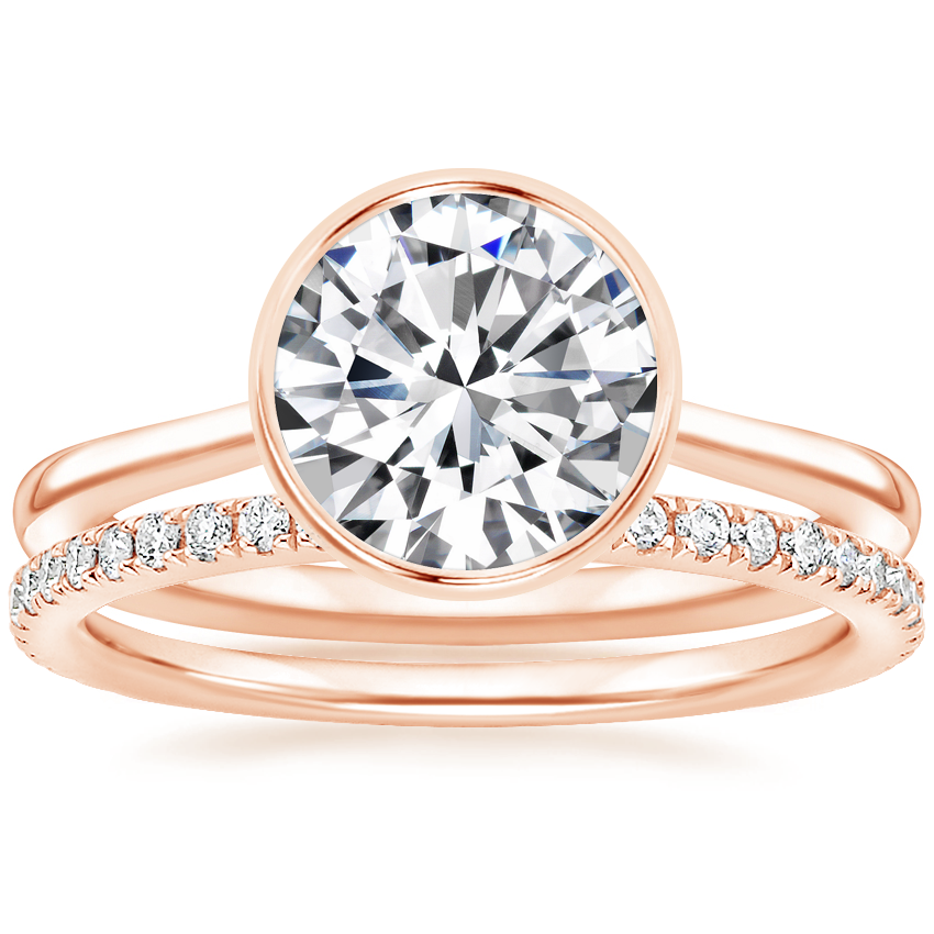 14K Rose Gold Petite Luna Bezel Ring with Luxe Ballad Diamond Ring (1/4 ct. tw.)