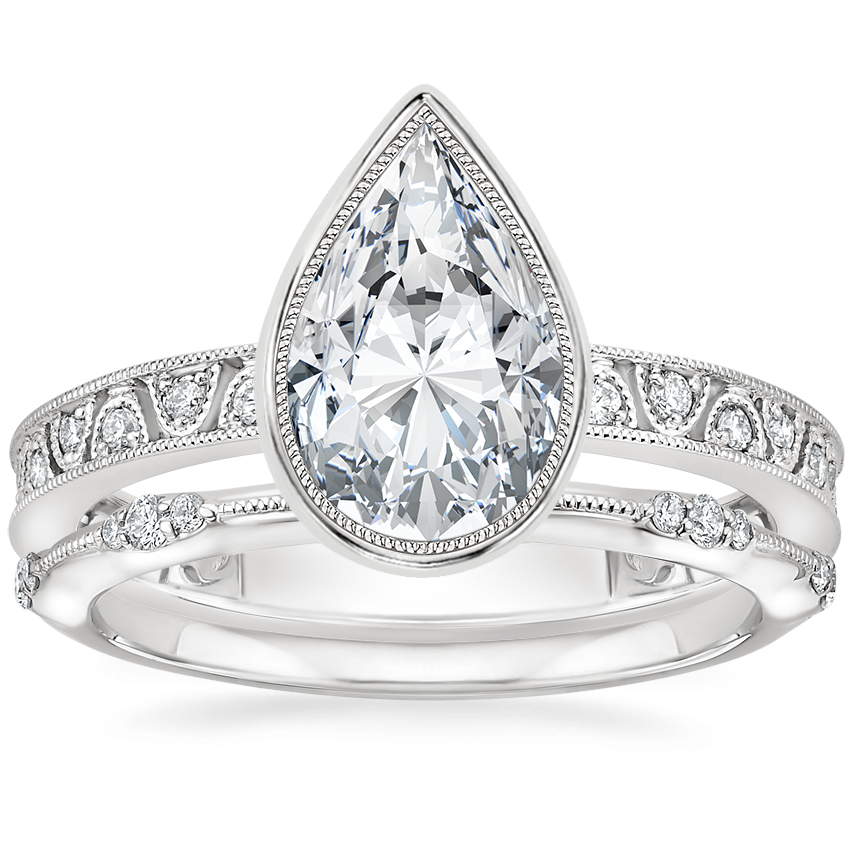 18K White Gold Sinclair Art Deco Diamond Ring (1/6 ct. tw.) with Alena Diamond Ring