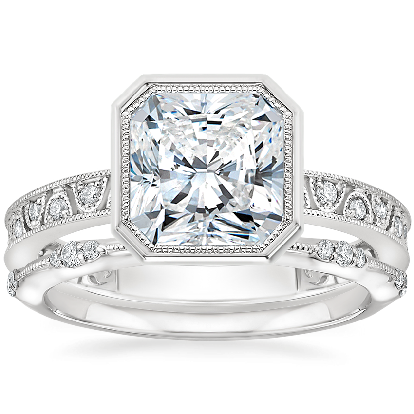Platinum Sinclair Art Deco Diamond Ring (1/6 ct. tw.) with Alena Diamond Ring